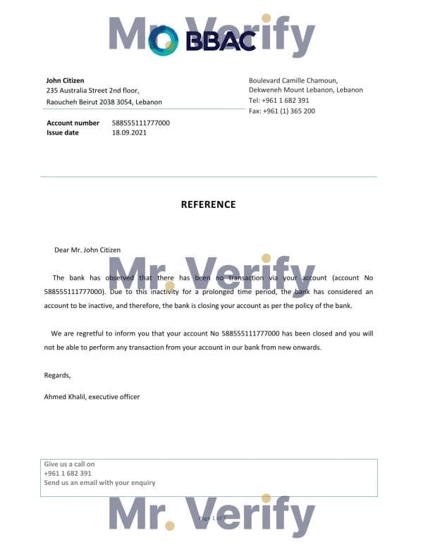 Lebanon Bank of Beirut and the Arab Countries bank account closure reference letter template in Word and PDF format Lebanon Bank of Beirut and the Arab Countries bank account closure reference letter template in Word and PDF format