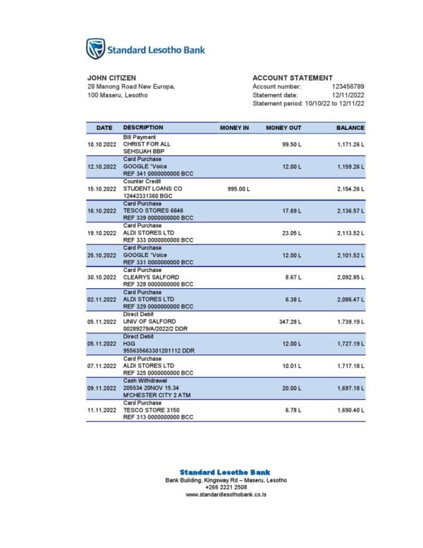 Lesotho-Standard-Lesotho-Bank-statement_000001.jpg Lesotho Standard Lesotho Bank statement Excel and PDF template