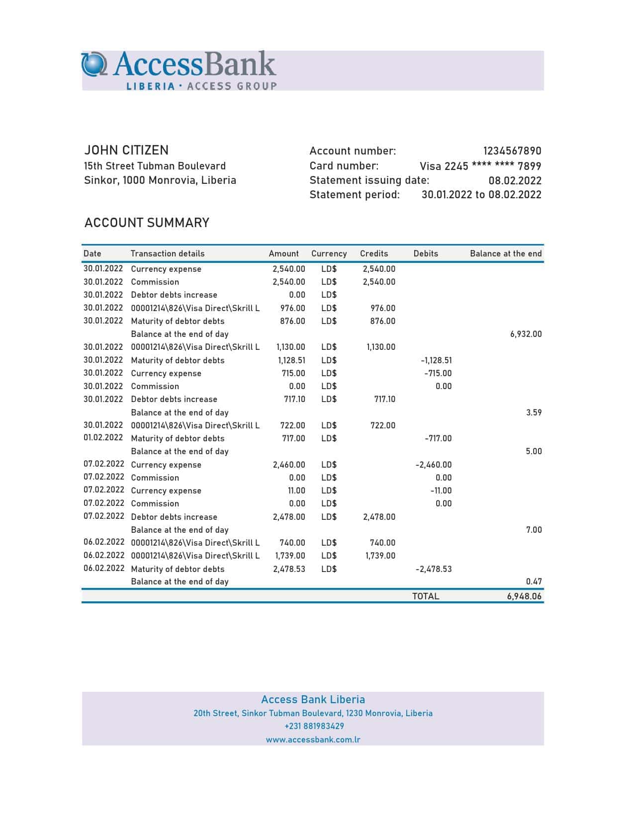 Liberia-Access-Bank-statement-Excel-and-PDF-template.jpg Liberia Access Bank statement Excel and PDF template