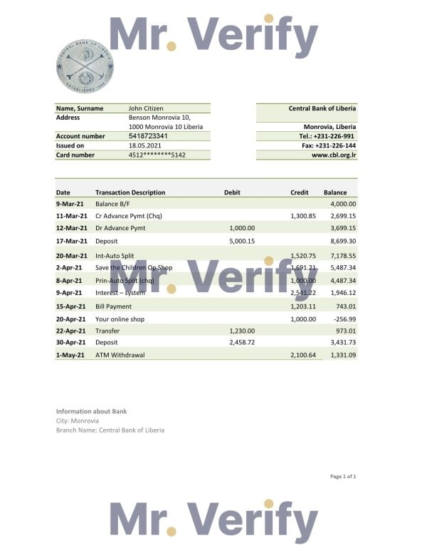 Liberia-Central-Bank-of-Liberia-1.jpg Liberia Central Bank of Liberia bank statement easy to fill template in .xls and .pdf file format