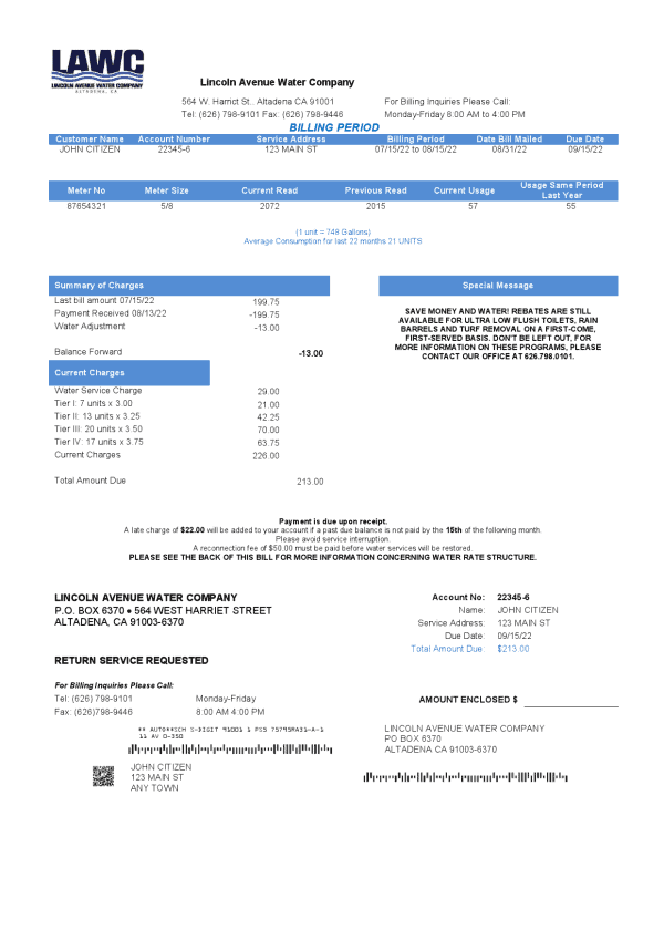 Lincoln-Avenue-Water.png USA California Lincoln Avenue Water Company utility bill template in Word and PDF format