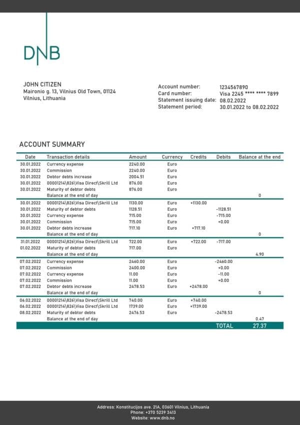 Lithuania-DNB-bank-statement_000001.jpg Lithuania (Litva) DNB bank statement template in Word and PDF format