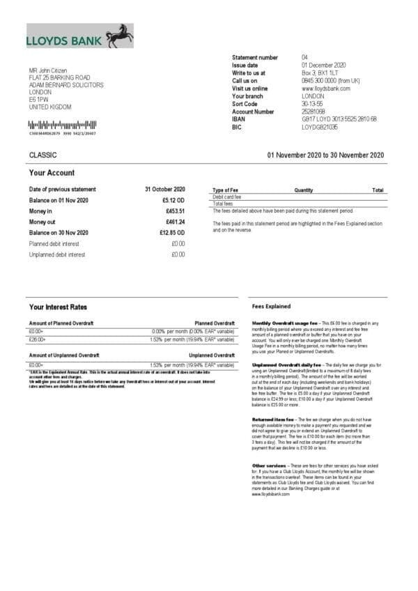 Lloyds-Bank-UK-word_000001.jpg United Kingdom Lloyds bank statement template in Word and PDF format, good for address prove (2 pages)