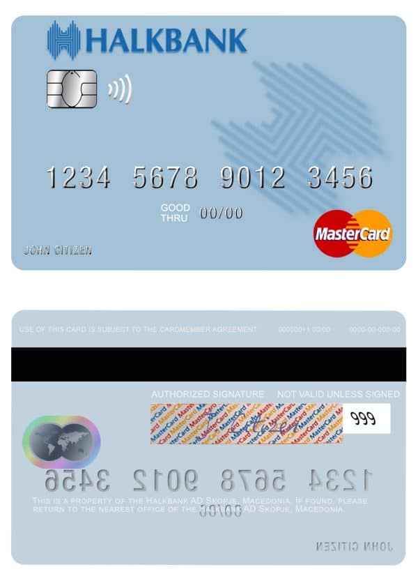 Macedonia Halkbank AD Skopje mastercard credit card Editable Macedonia Halkbank AD Skopje mastercard credit card Templates