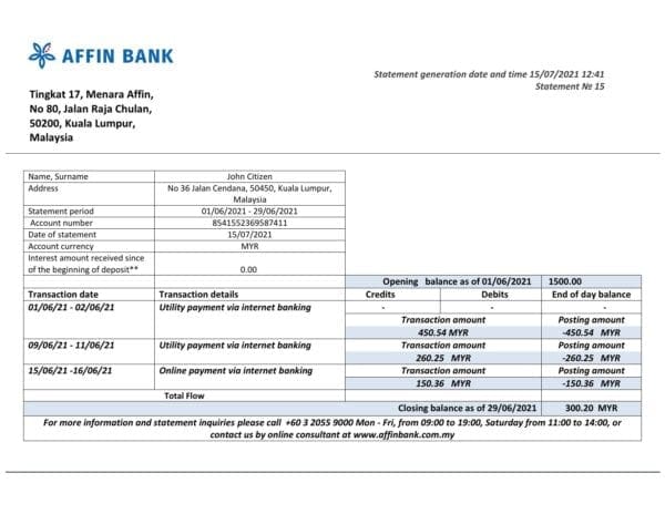Malaysia-Affin-Bank-statement_000001.jpg Malaysia Affin bank statement template in Word and PDF format