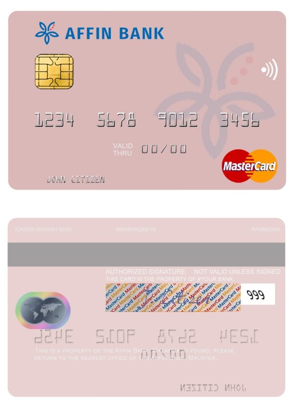 Editable Malaysia Affin bank mastercard credit card Templates