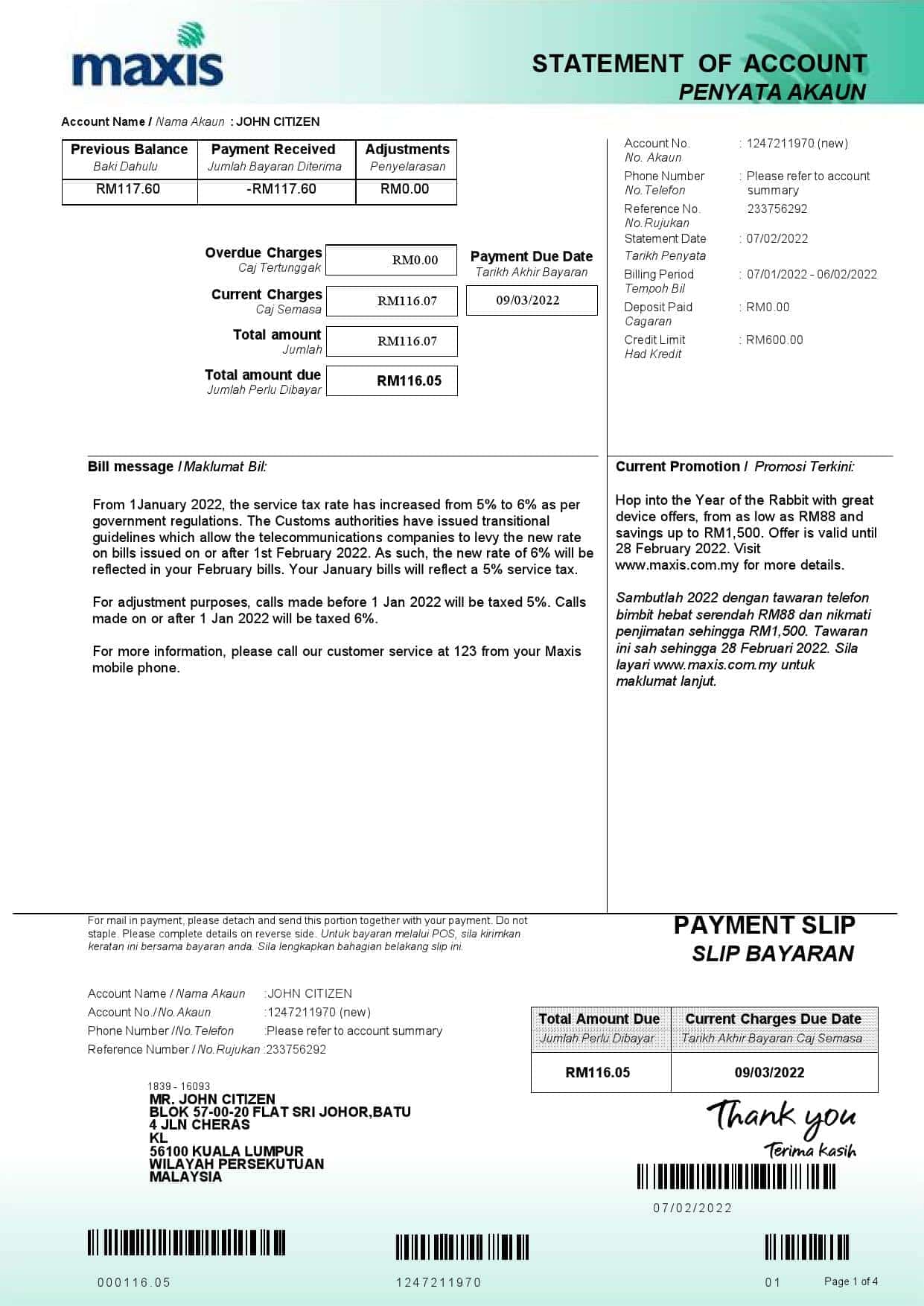 Malaysia-Maxis-bank-statement-5-pages_000001.jpg Malaysia Maxis bank statement, Word and PDF template, 5 pages