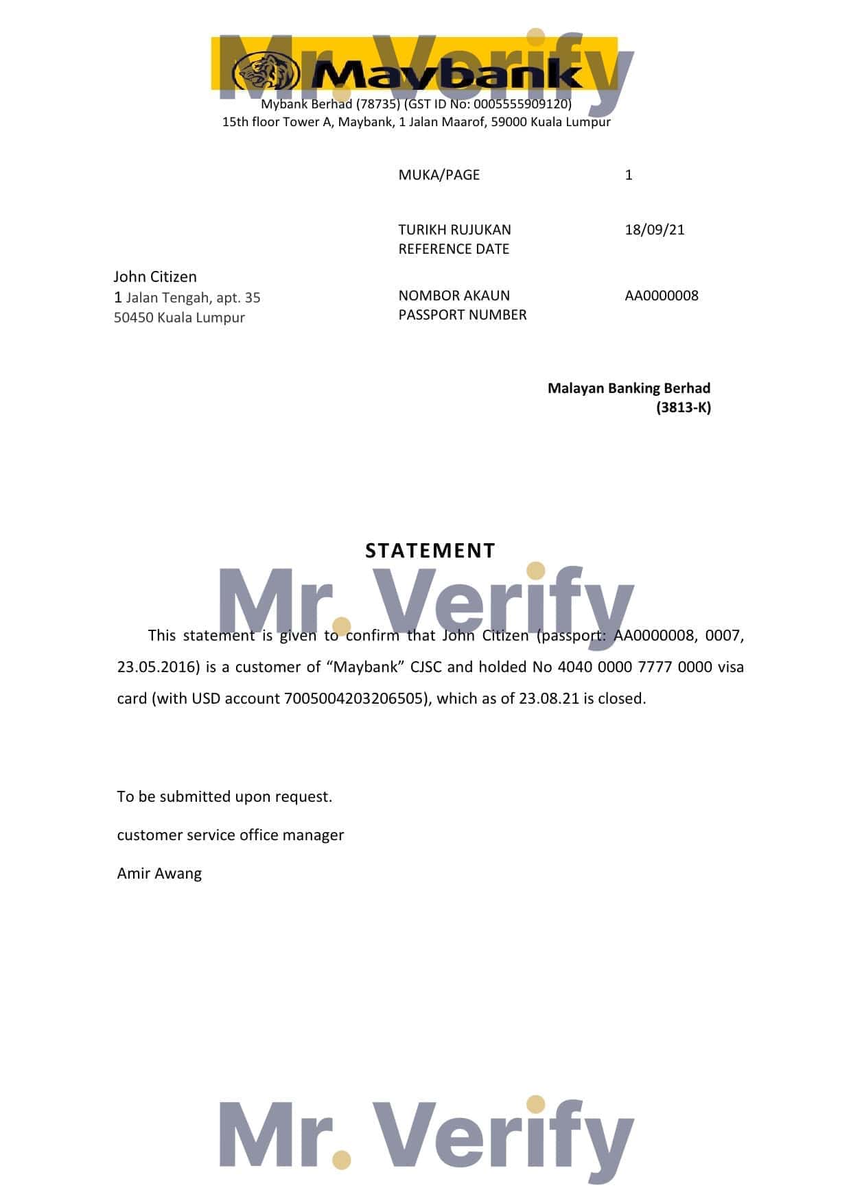 Malaysia Maybank bank account closure reference letter template in Word and PDF format Malaysia Maybank bank account closure reference letter template in Word and PDF format