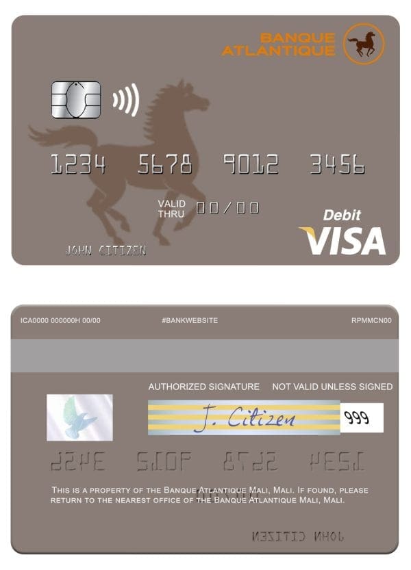 Fillable Mali Banque Atlantique visa credit card Templates