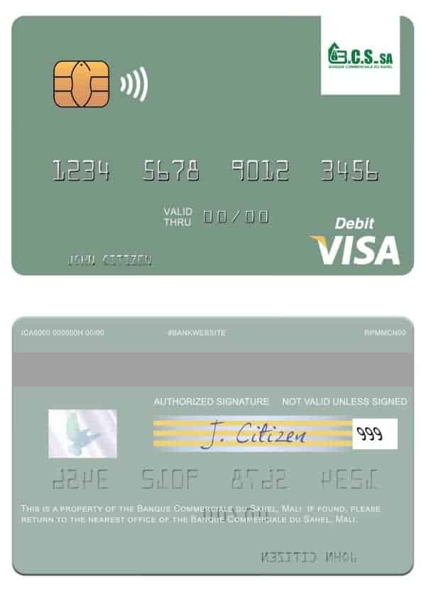 Fillable Mali Banque Commerciale du Sahel visa card Templates