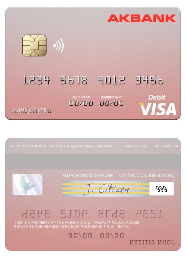 Fillable Malta Akbank T.A.Ş. visa credit card Templates