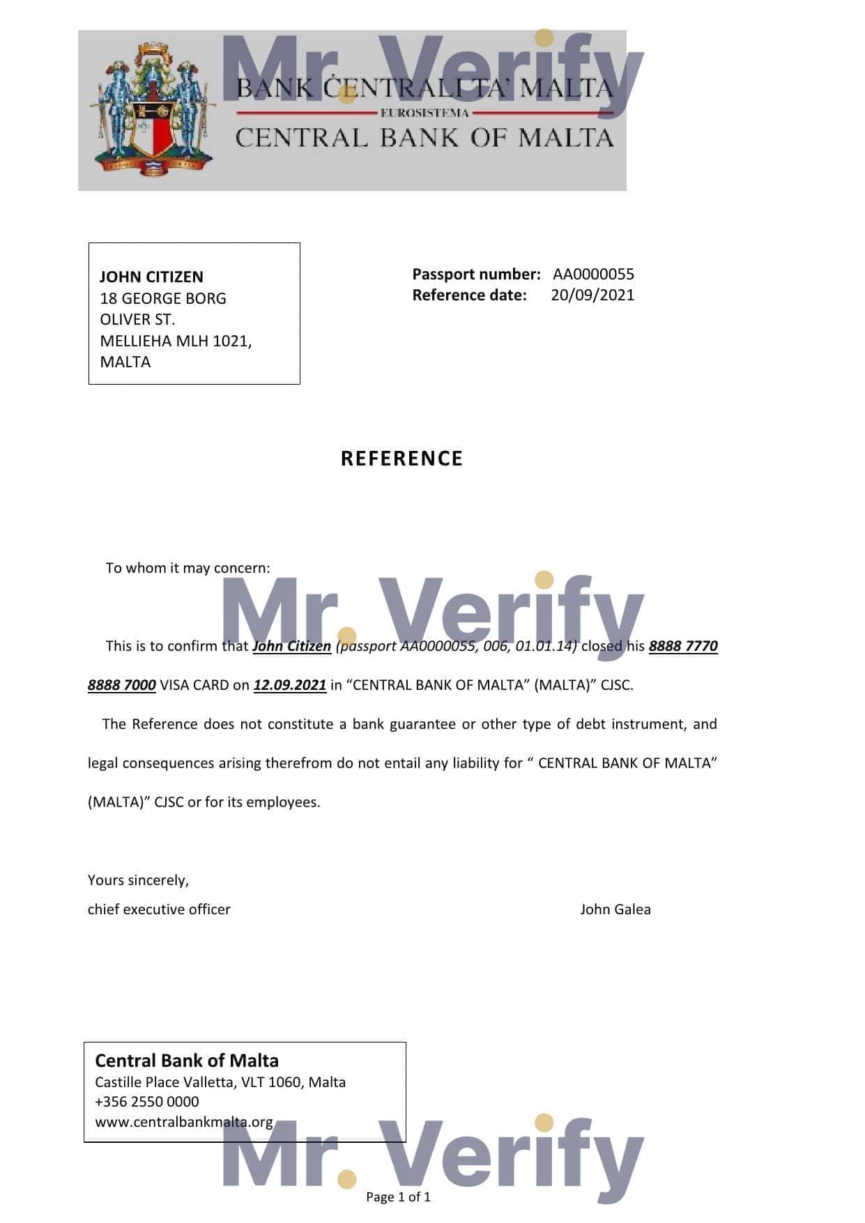 Malta Central Bank of Malta bank account closure reference letter template in Word and PDF format Malta Central Bank of Malta bank account closure reference letter template in Word and PDF format