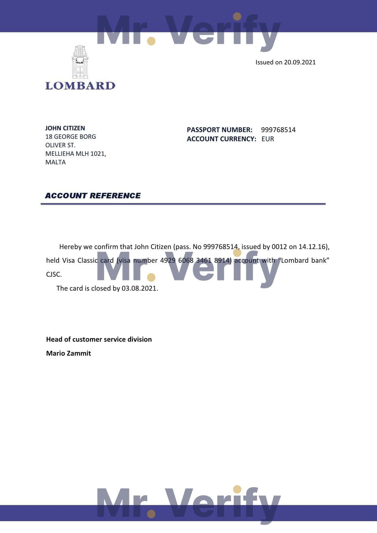 Malta Lombard bank account closure reference letter template in Word and PDF format Malta Lombard bank account closure reference letter template in Word and PDF format