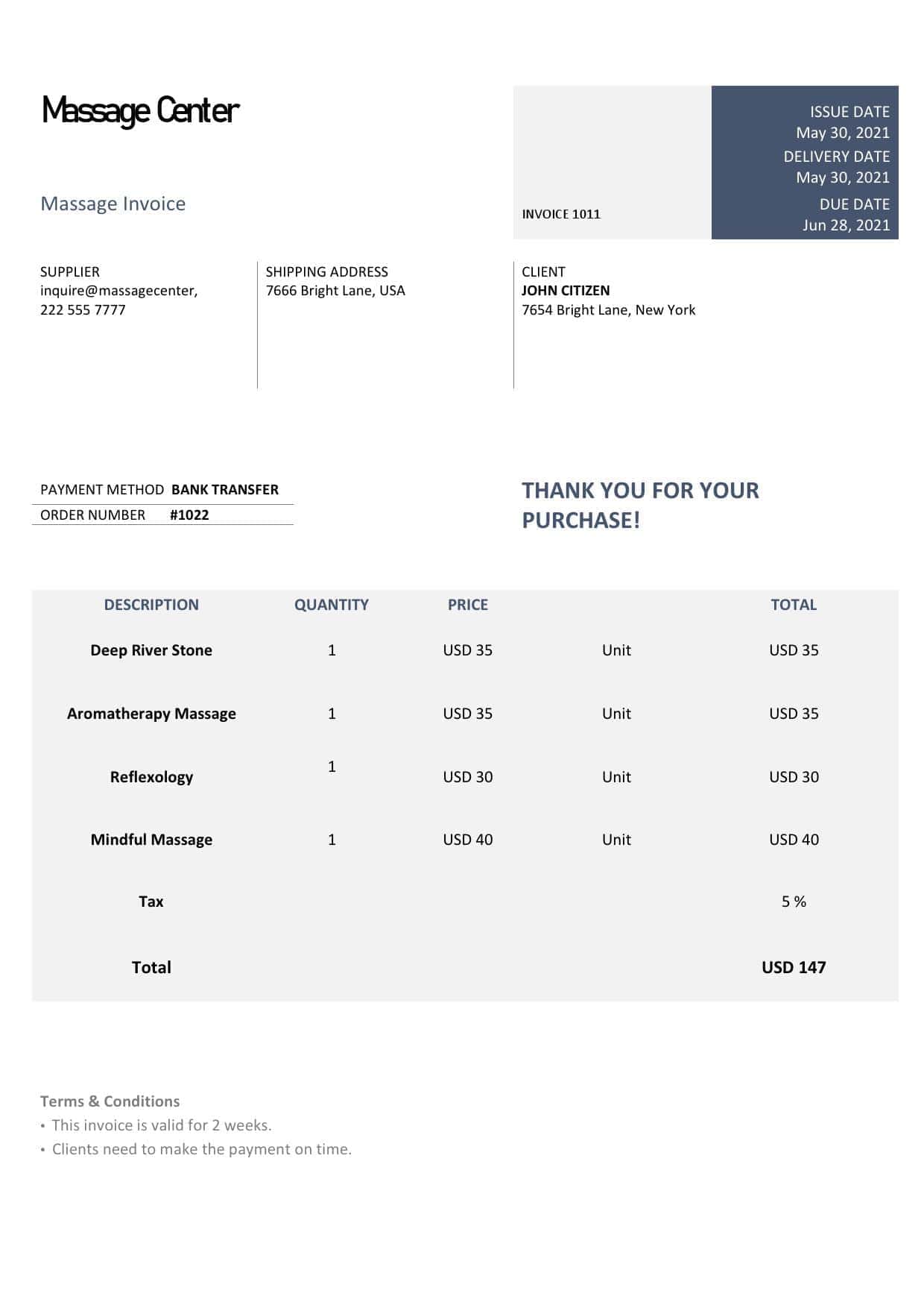 USA Massage Center invoice template in Word and PDF format, fully editable USA Massage Center invoice template in Word and PDF format, fully editable