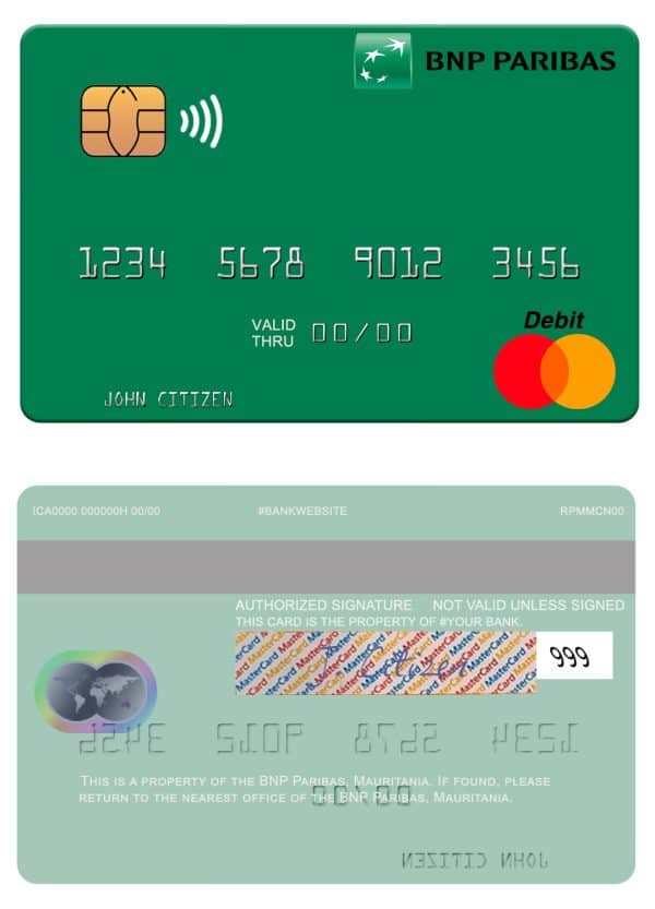 Mauritania BNP Paribas mastercard Editable Mauritania BNP Paribas mastercard Templates