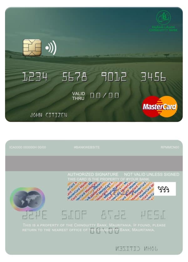 Mauritania Chinguitty Bank mastercard credit card Editable Mauritania Chinguitty Bank mastercard credit card Templates