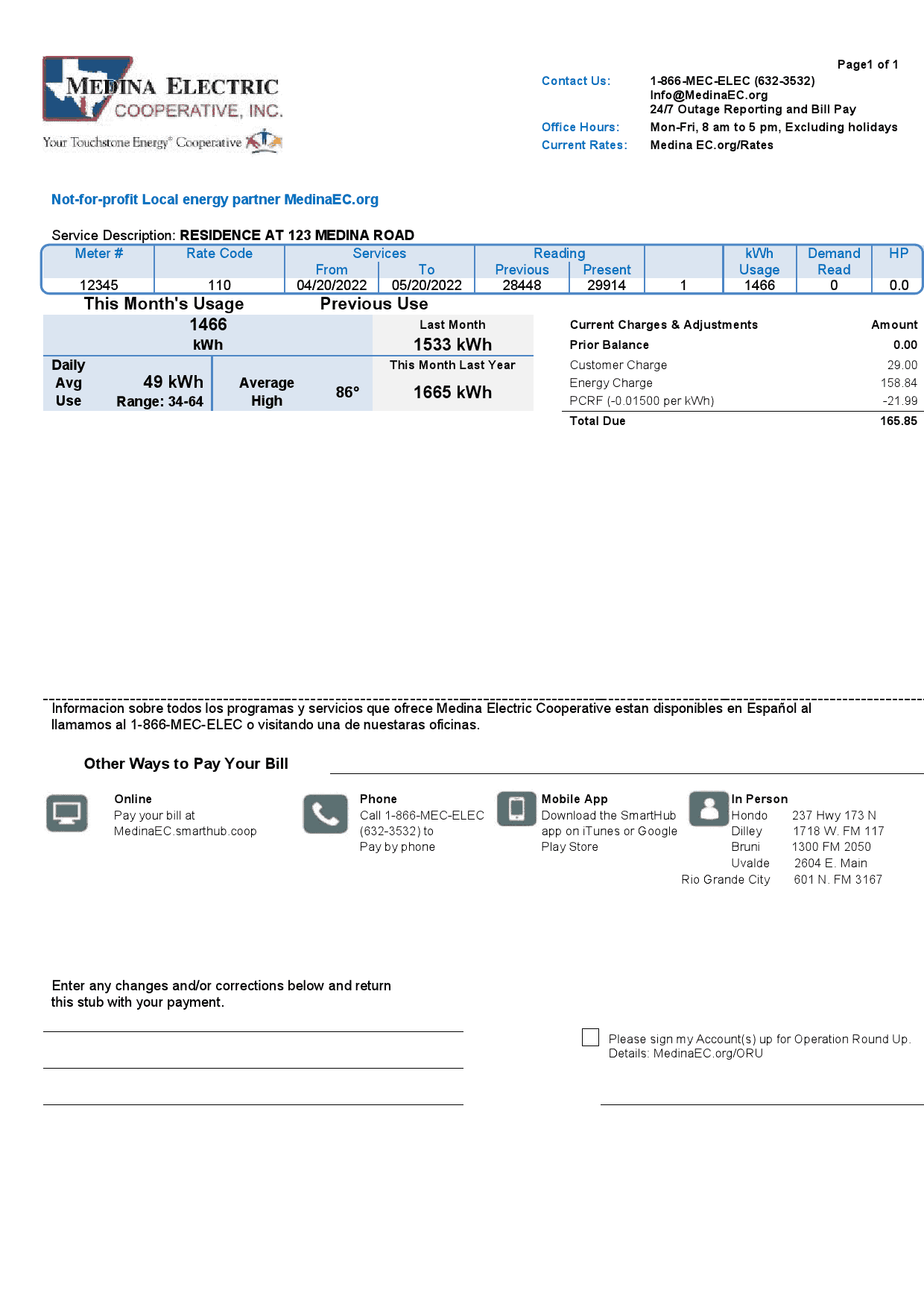 Medina.png USA Texas Medina Electric utility bill template in Word and PDF format