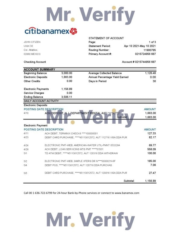 Mexico-Citibanamex.jpg Mexico Citibanamex bank statement easy to fill template in .xls and .pdf file format