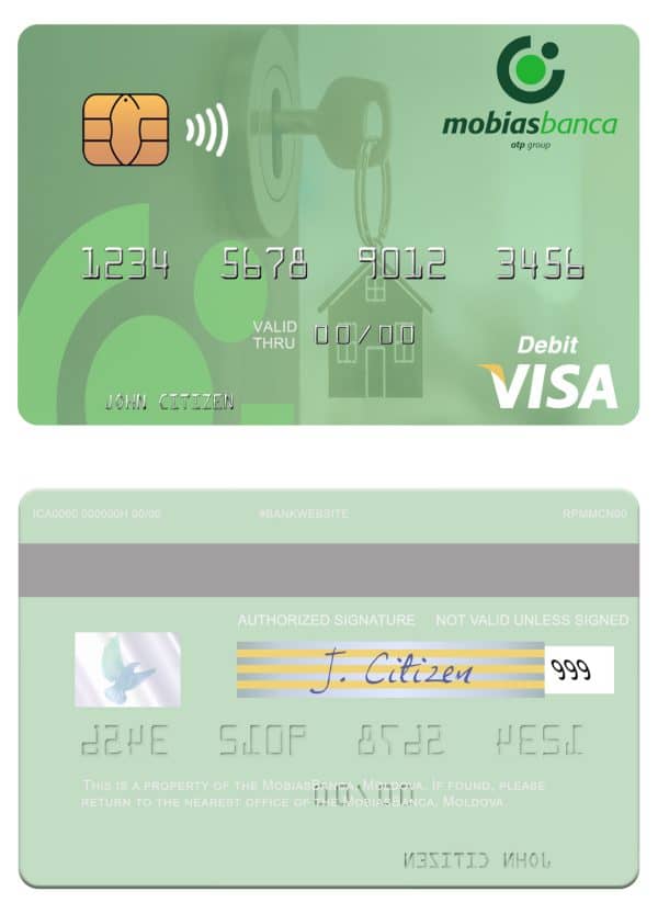 Moldova MobiasBanca visa debit card Editable Moldova MobiasBanca visa debit card Templates