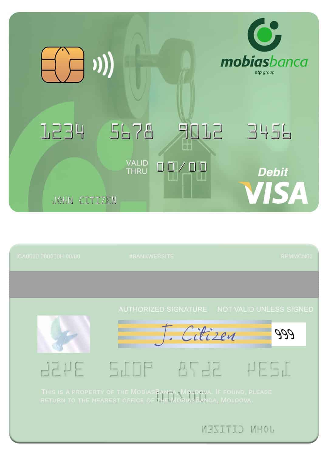 Moldova MobiasBanca visa debit card Editable Moldova MobiasBanca visa debit card Templates