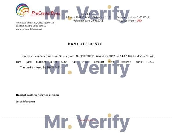 Moldova ProCredit Bank bank account closure reference letter template in Word and PDF format Moldova ProCredit Bank bank account closure reference letter template in Word and PDF format