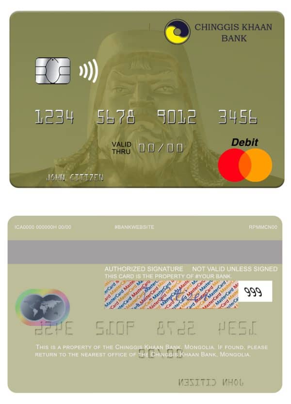 Mongolia Chinggis Khaan bank mastercard Editable Mongolia Chinggis Khaan bank mastercard Templates