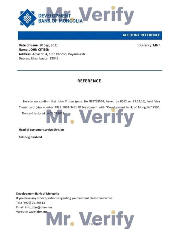 Mongolia Development Bank of Mongolia bank account closure reference letter template in Word and PDF format Mongolia Development Bank of Mongolia bank account closure reference letter template in Word and PDF format