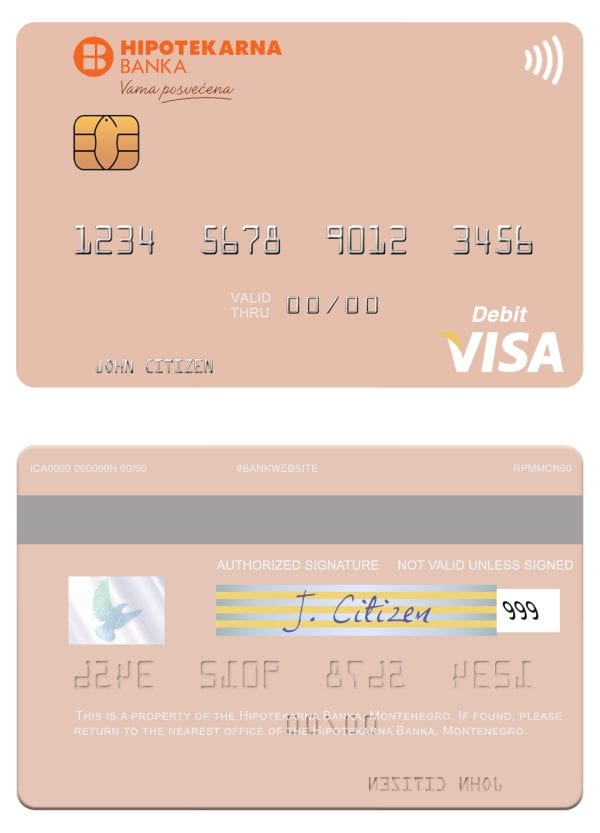 Montenegro Hipotekarna bank visa debit card Editable Montenegro Hipotekarna bank visa debit card Templates