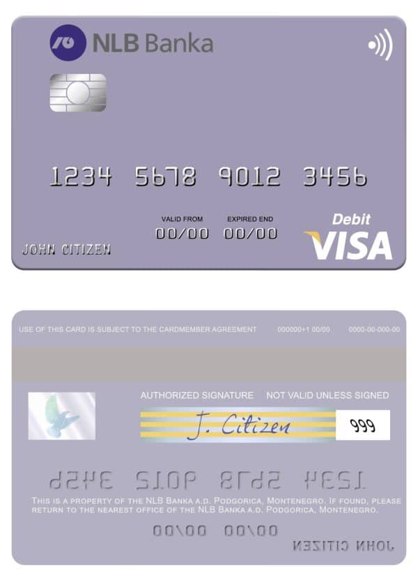 Montenegro NLB Banka a.d. Podgorica bank visa debit card Editable Montenegro NLB Banka a.d. Podgorica bank visa debit card Templates