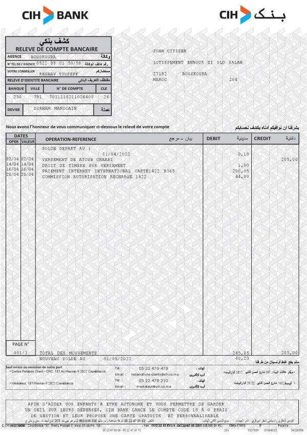 Morocco-CIH-bank-statement-Word-and-PDF-template.jpg Morocco CIH bank statement Word and PDF template