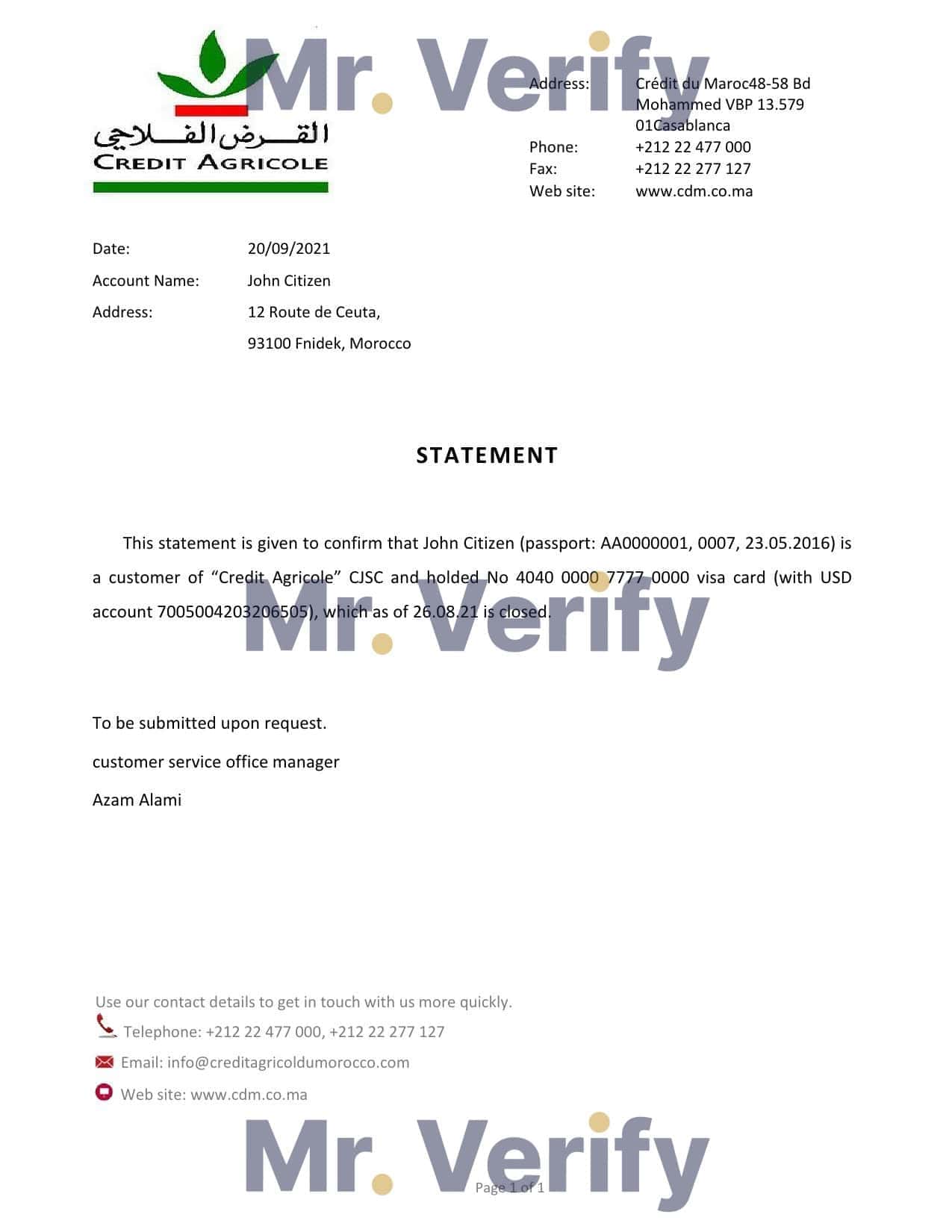 Morocco Credit Agricole bank account closure reference letter template in Word and PDF format Morocco Credit Agricole bank account closure reference letter template in Word and PDF format