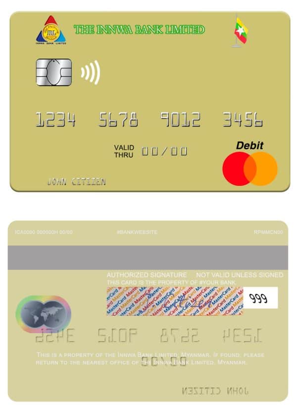 Editable Myanmar Innwa Bank Limited mastercard Templates