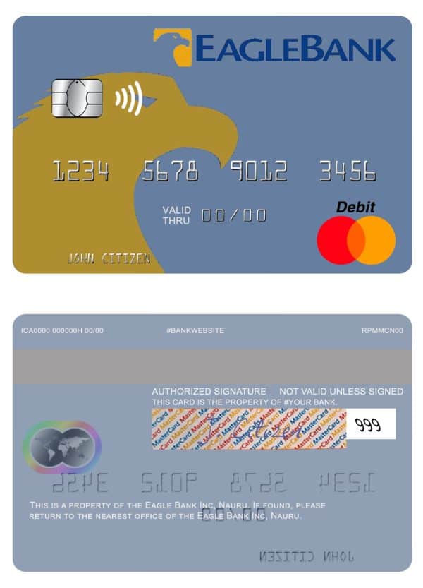 Editable Nauru Eagle Bank Inc mastercard Templates