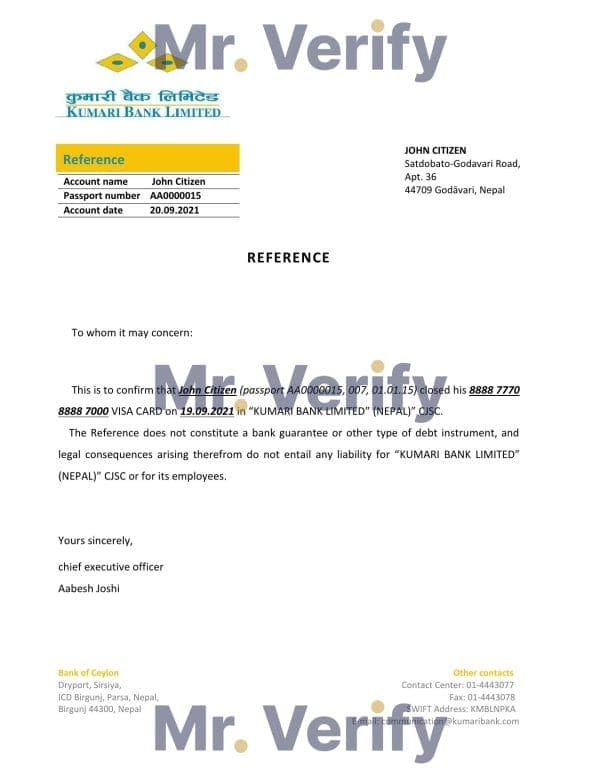 Nepal Kumari Bank bank account closure reference letter template in Word and PDF format Nepal Kumari Bank bank account closure reference letter template in Word and PDF format
