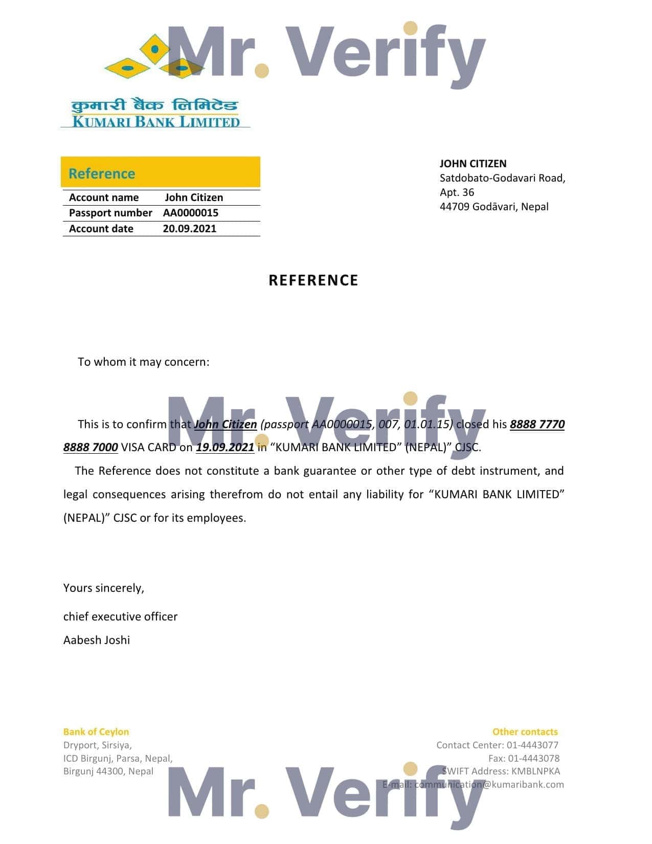 Nepal Kumari Bank bank account closure reference letter template in Word and PDF format Nepal Kumari Bank bank account closure reference letter template in Word and PDF format