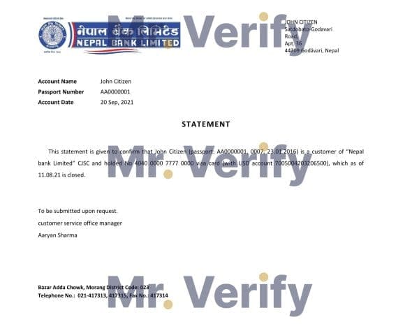 Nepal_Nepal bank_closure reference Nepal Nepal bank account closure reference letter template in Word and PDF format