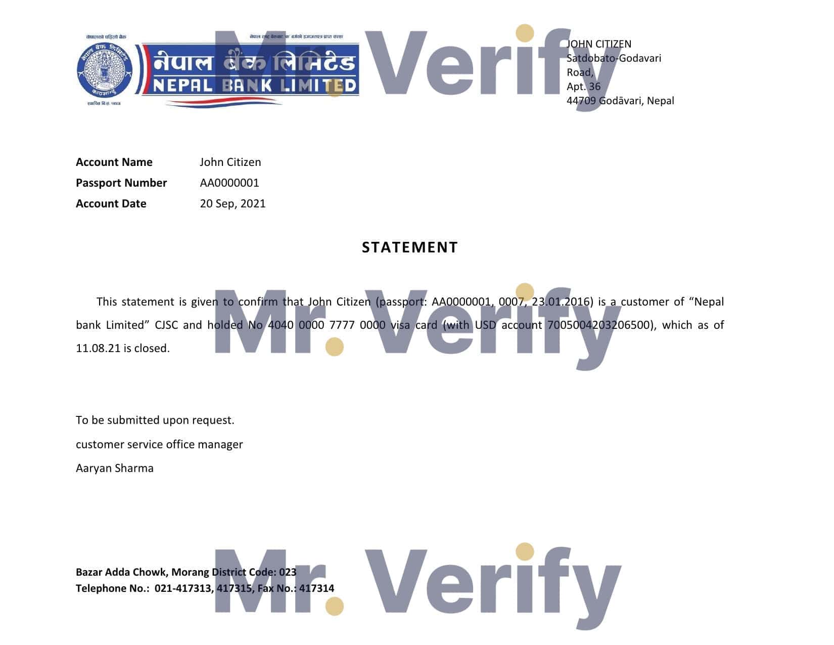 Nepal_Nepal bank_closure reference Nepal Nepal bank account closure reference letter template in Word and PDF format