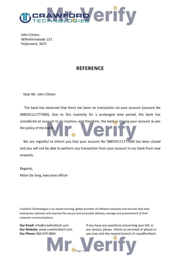 Netherlands Crawford bank account closure certificate template in Word and PDF format Netherlands Crawford bank account closure certificate template in Word and PDF format
