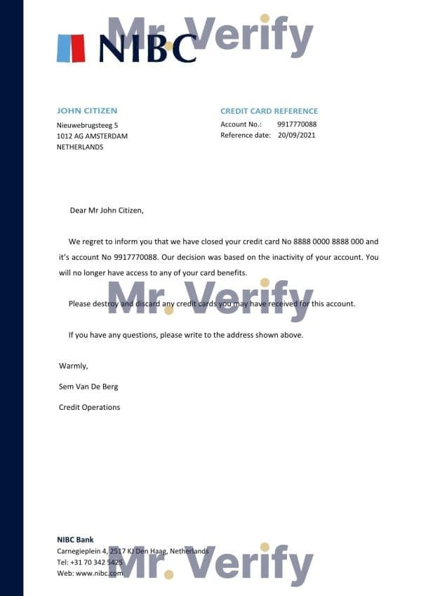 Netherlands NIBC Bank bank account closure certificate template in Word and PDF format Netherlands NIBC Bank bank account closure certificate template in Word and PDF format