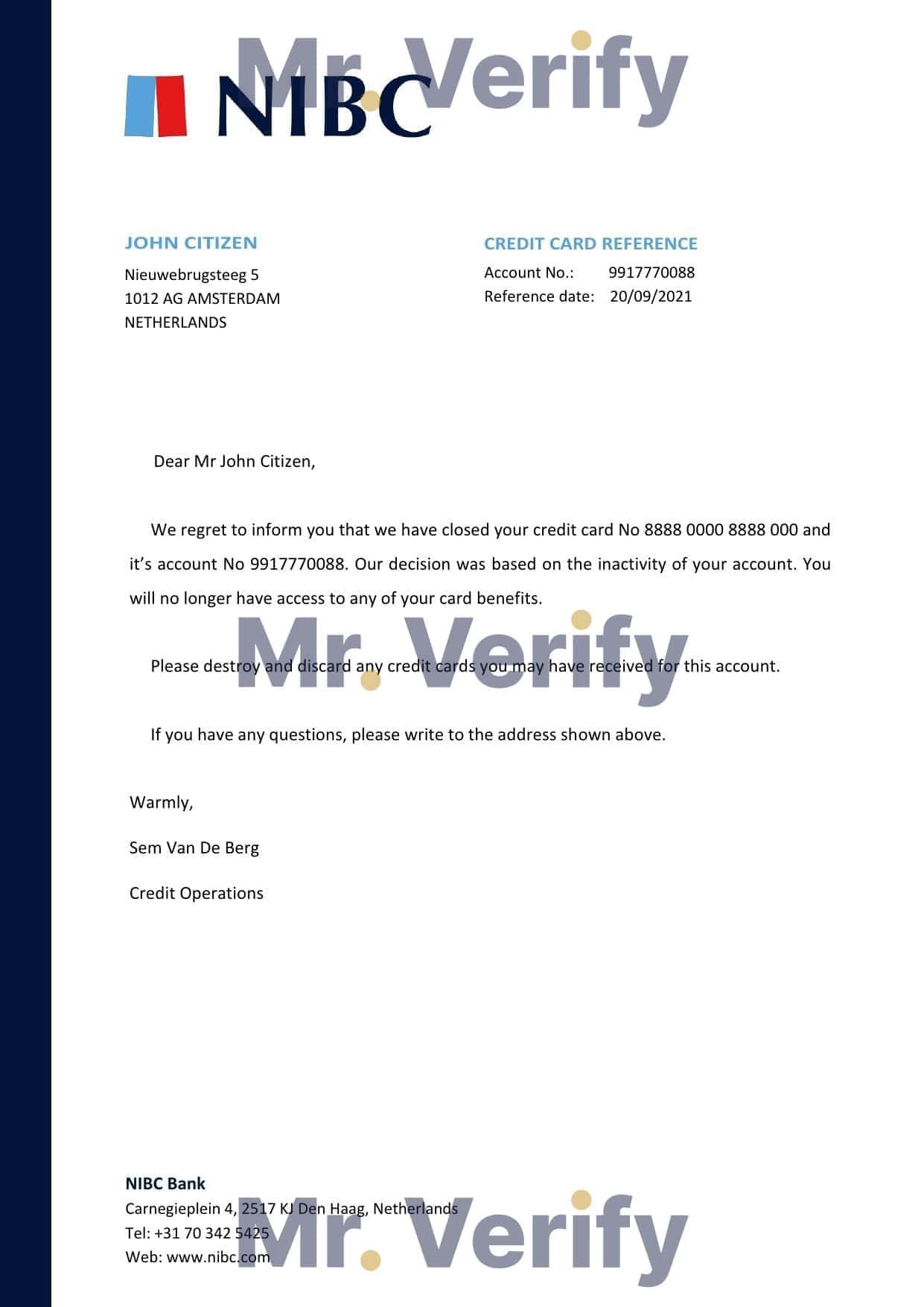 Netherlands NIBC Bank bank account closure certificate template in Word and PDF format Netherlands NIBC Bank bank account closure certificate template in Word and PDF format
