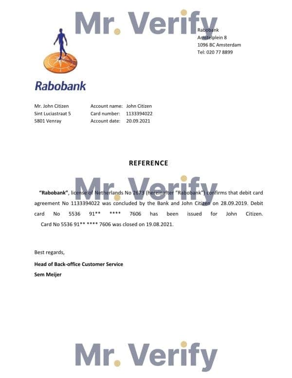Netherlands Rabobank bank account closure certificate template in Word and PDF format Netherlands Rabobank bank account closure certificate template in Word and PDF format