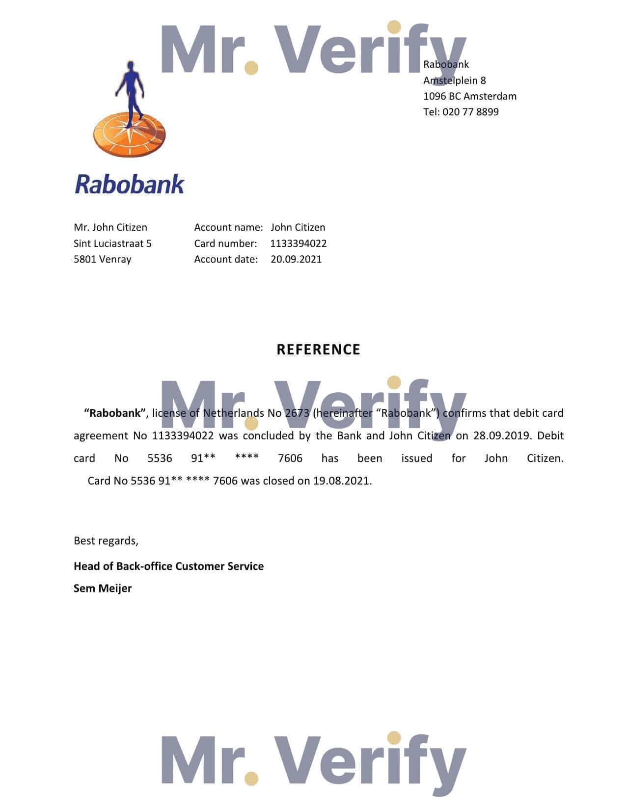 Netherlands Rabobank bank account closure certificate template in Word and PDF format Netherlands Rabobank bank account closure certificate template in Word and PDF format