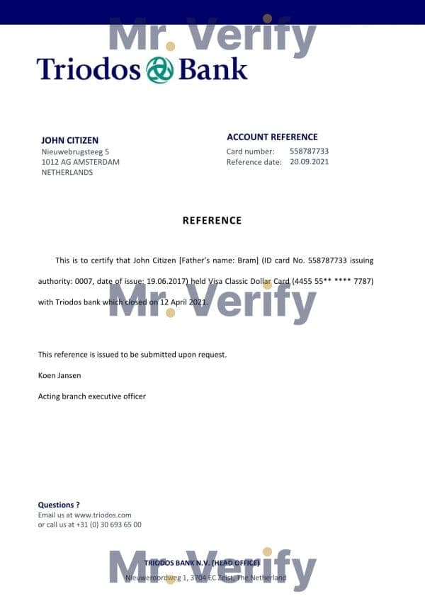 Netherlands Triodos Bank bank account closure certificate template in Word and PDF format Netherlands Triodos Bank bank account closure certificate template in Word and PDF format