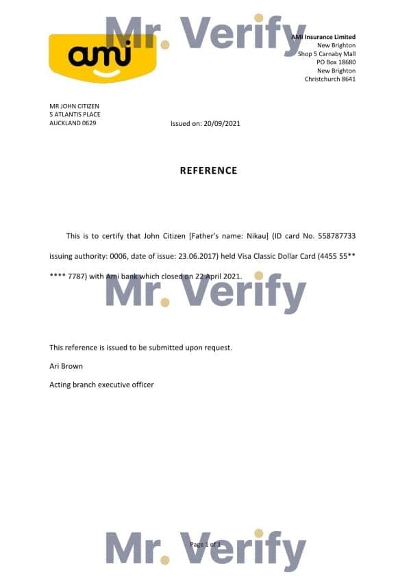 New Zealand Ami bank account closure reference letter template in Word and PDF format New Zealand Ami bank account closure reference letter template in Word and PDF format