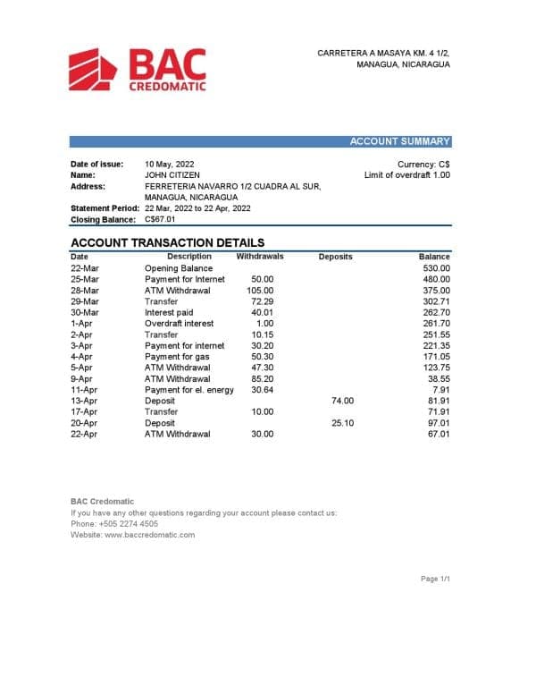 Nicaragua-BAC-Credomatic-bank-statement-Excel-and-PDF-template.jpg Nicaragua BAC Credomatic bank statement Excel and PDF template