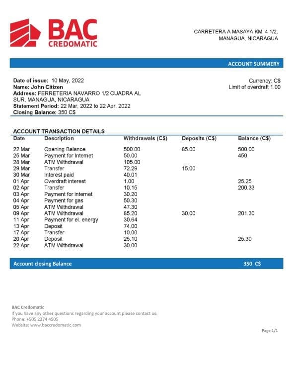 Nicaragua-BAC-Credomatic-bank-statement-template-in-Word-and-PDF-format.jpg Nicaragua BAC Credomatic bank statement template in Word and PDF format