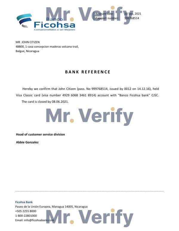 Nicaragua Banco Ficohsa bank account closure reference letter template in Word and PDF format Nicaragua Banco Ficohsa bank account closure reference letter template in Word and PDF format