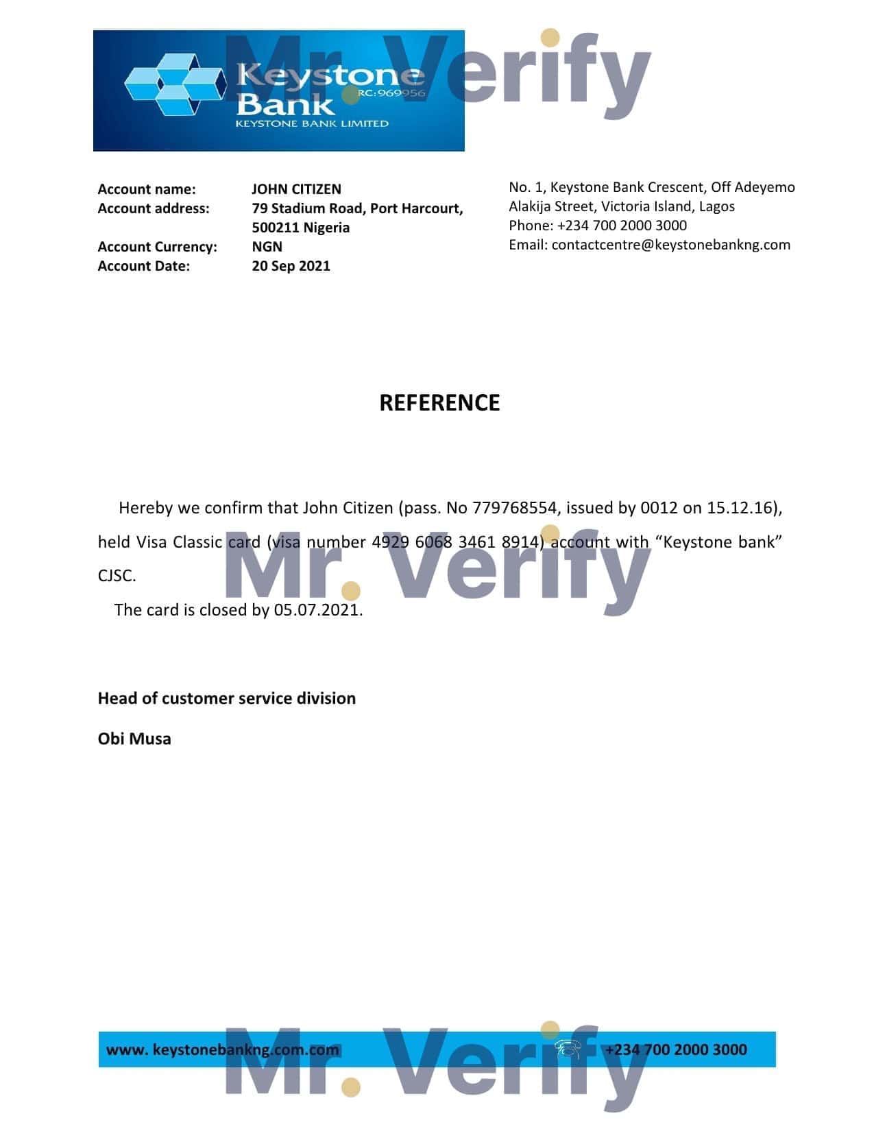 Nigeria Keystone Bank bank account closure reference letter template in Word and PDF format Nigeria Keystone Bank bank account closure reference letter template in Word and PDF format
