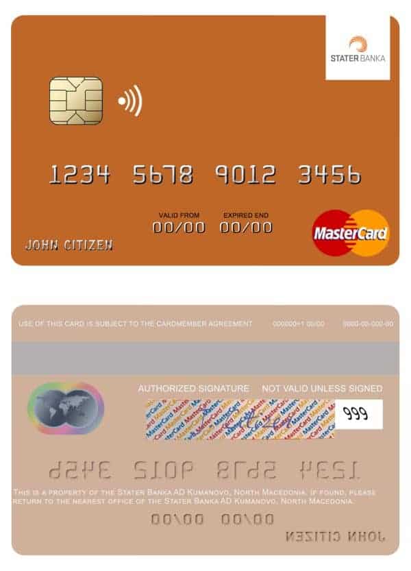 Editable North Macedonia Stater Banka AD Kumanovo mastercard Templates