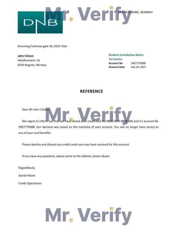 Norway DNB Nor Bank bank account closure reference letter template in Word and PDF format Norway DNB Nor Bank bank account closure reference letter template in Word and PDF format